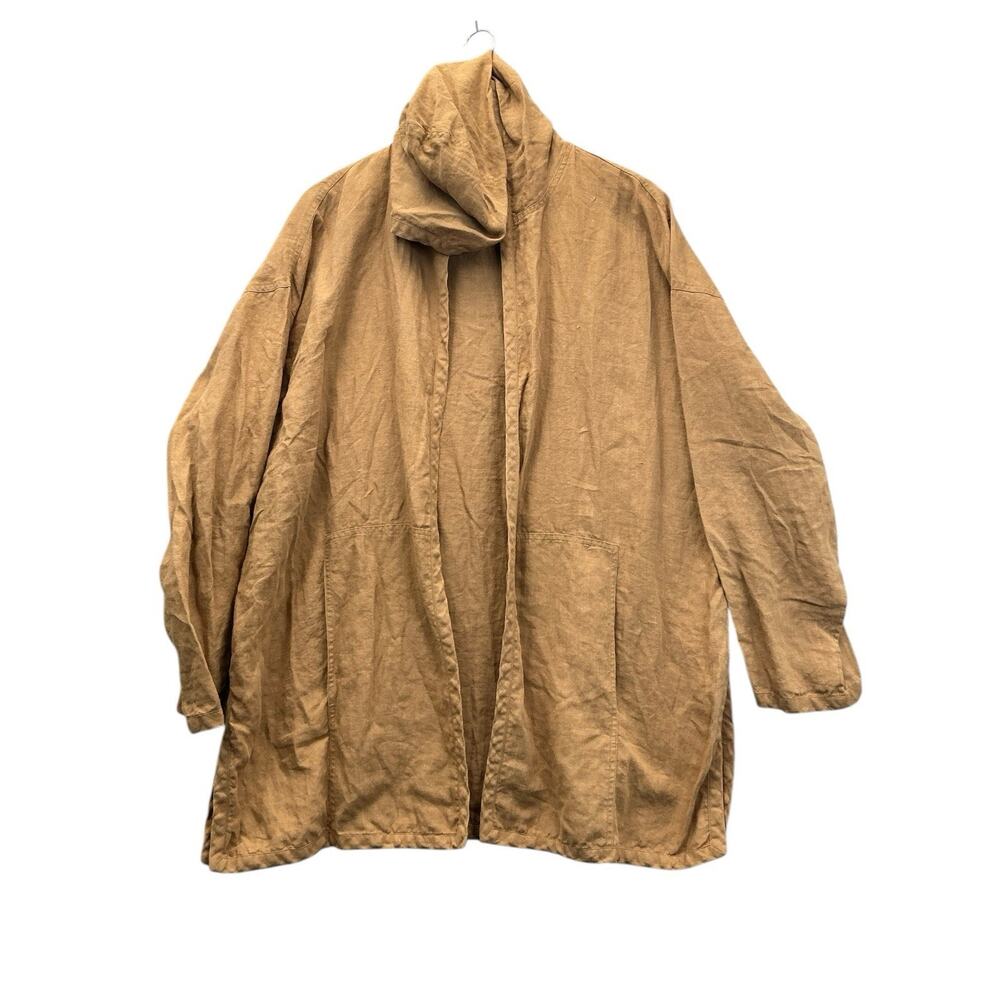 Eileen Fisher Sandalwood 100% Linen Long Hooded Jacket Size Large - Picture 2 of 14
